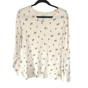 Cream Sailboat Nautical Novelty Print Crewneck Casual Long Sleeve T-Shirt XL